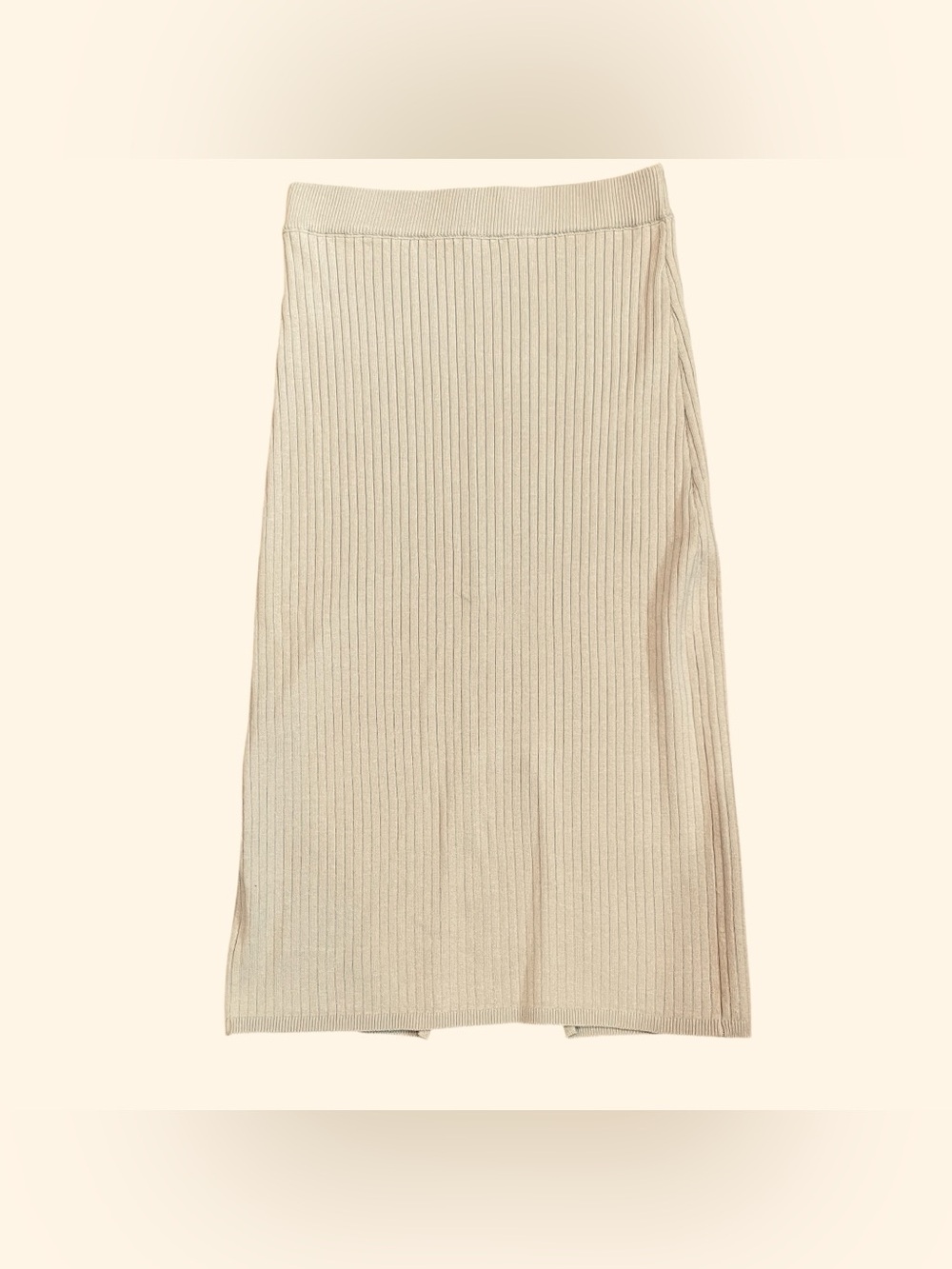 Wishlist Tan Ribbed Knit Pencil Midi Skirt w/Slit Women Med Office Work Stretch